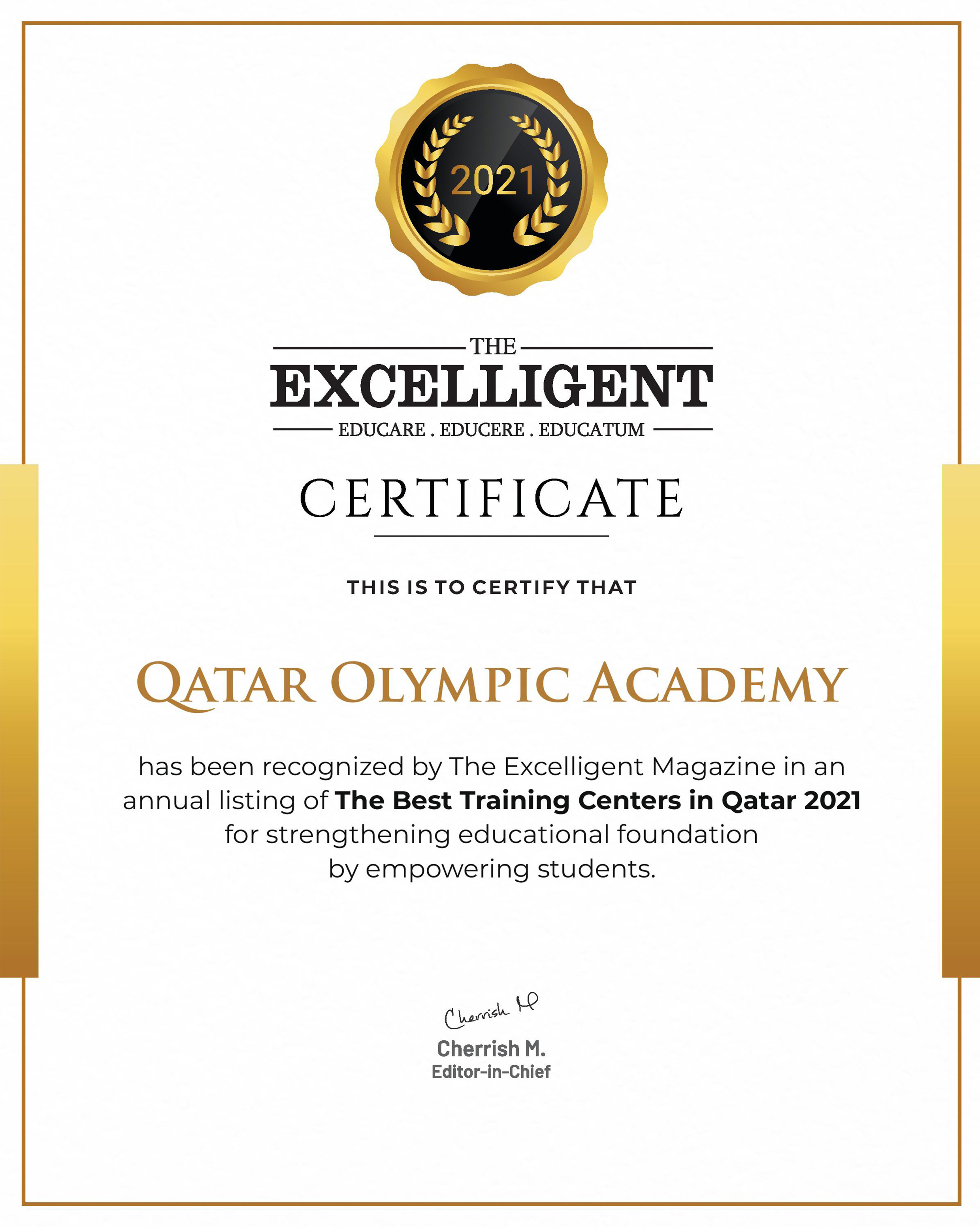 Qatar Olympic Academy Selected Best Educational Institution In Qatar 2021
